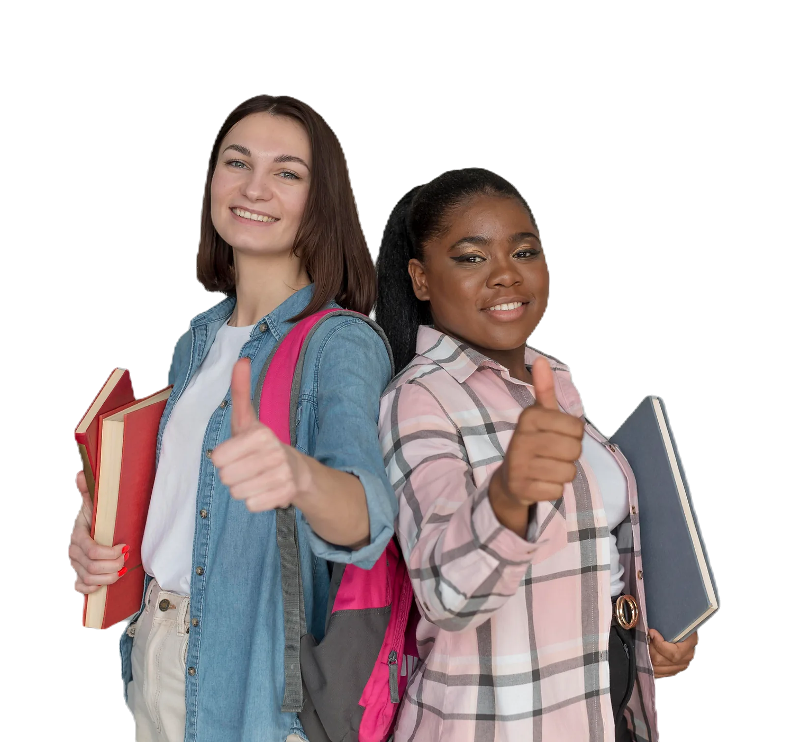 Two students happily give a thumbs up while studying, demonstrating positive engagement with foundation skills training.