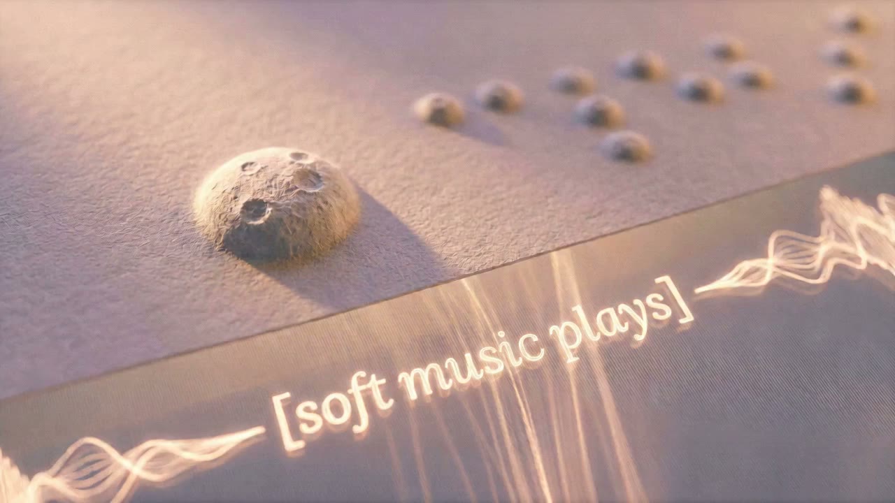 A digital artwork shows a miniature moon and sound waves reflecting on a surface, representing accessibility features like.