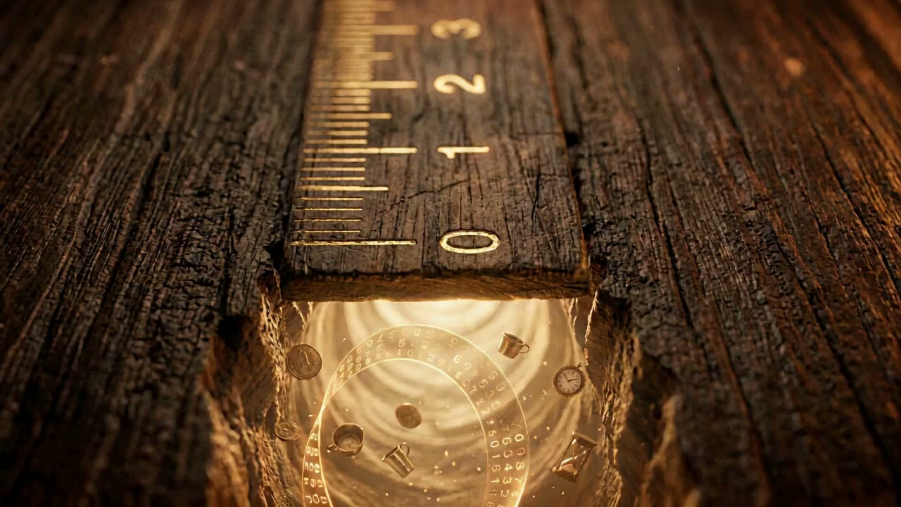 A ruler measures a gap revealing a vintage watch within weathered wood, illustrating numeracy skills for LLND assessment.