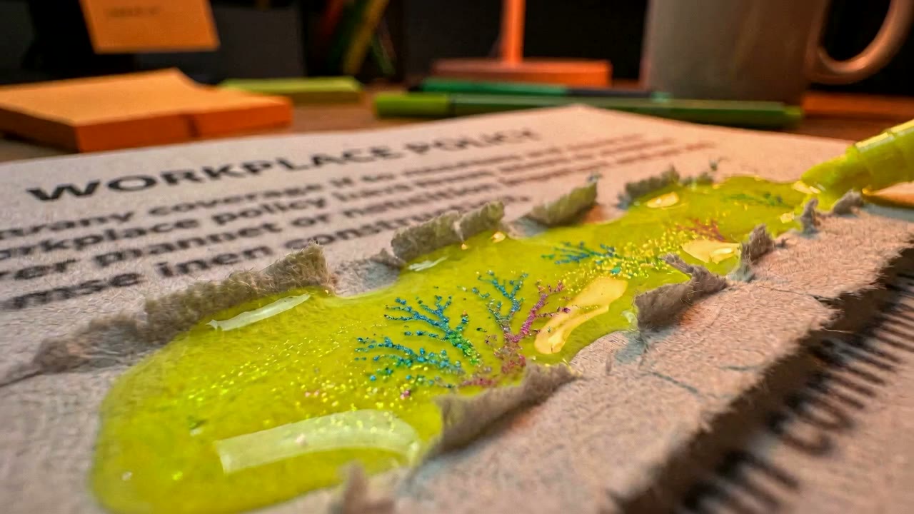 A colourful resin dragon sculpture sits on top of workplace policy documents, illustrating the skills studied in.