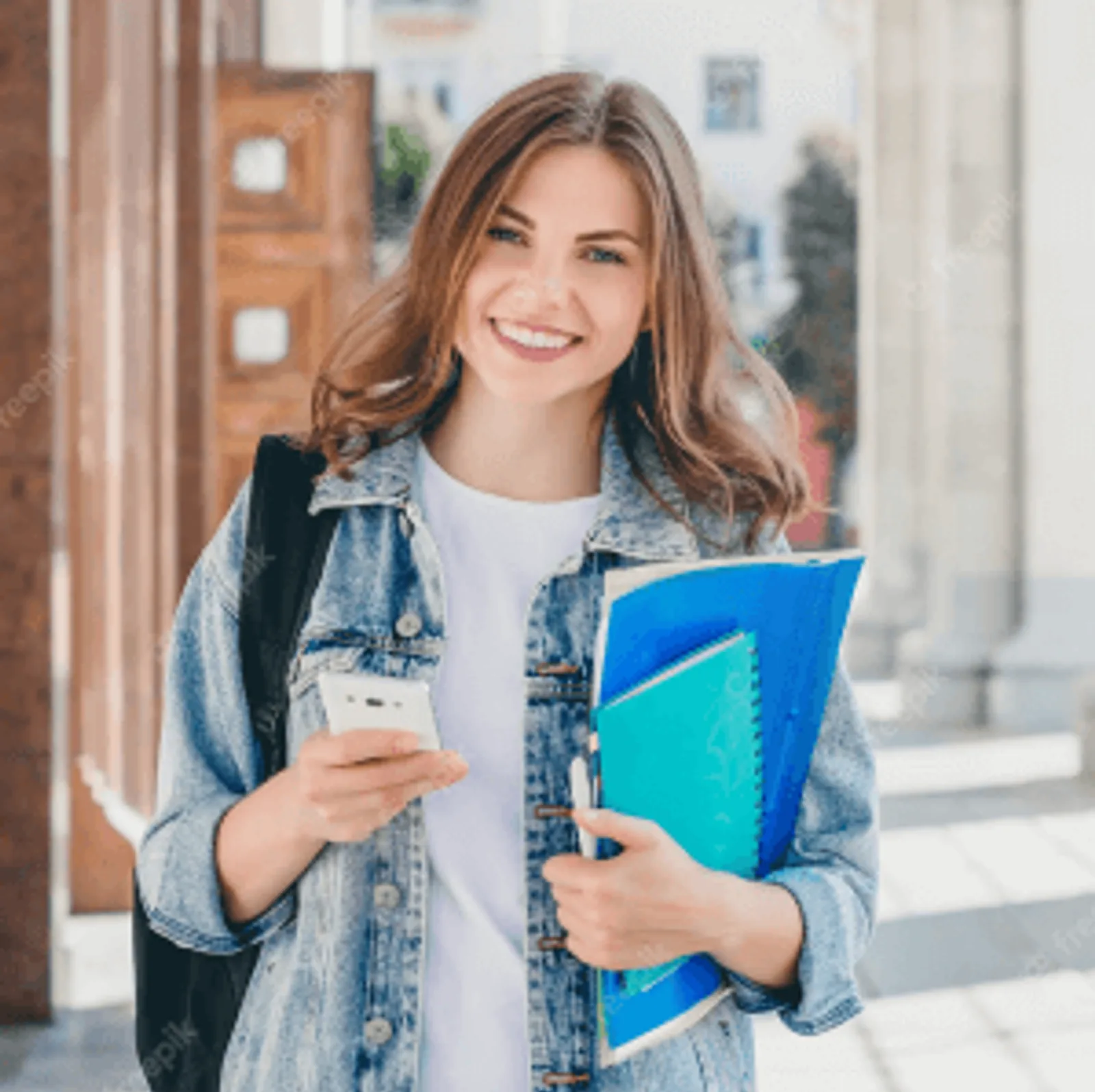 A young woman smiles while holding books and a smartphone, demonstrating CAQA LLND's focus on employability skills.