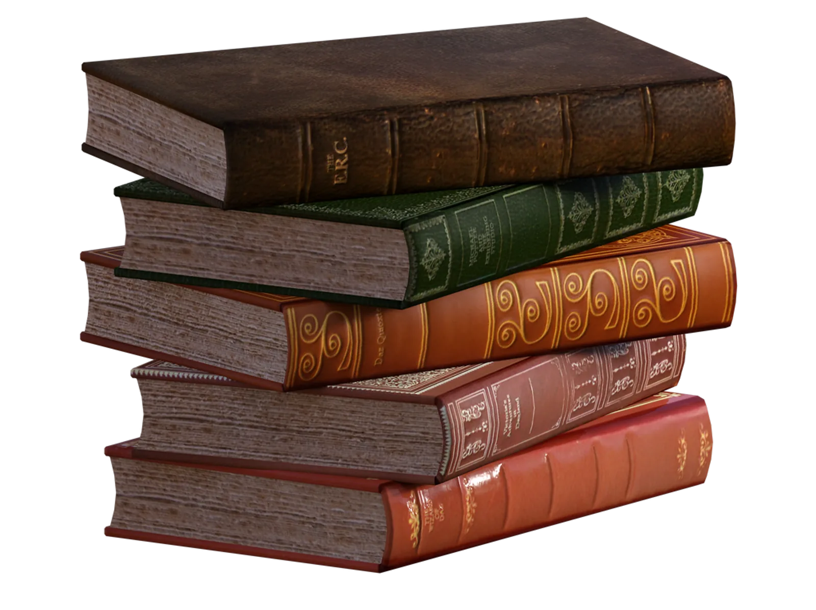 A stack of four antique leather-bound books represents the LLND learning resources available.